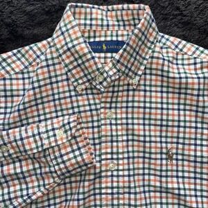 Ralph Lauren Shirt Mens S Blue Orange Green Check Button Up Flesh Pony Long Slee